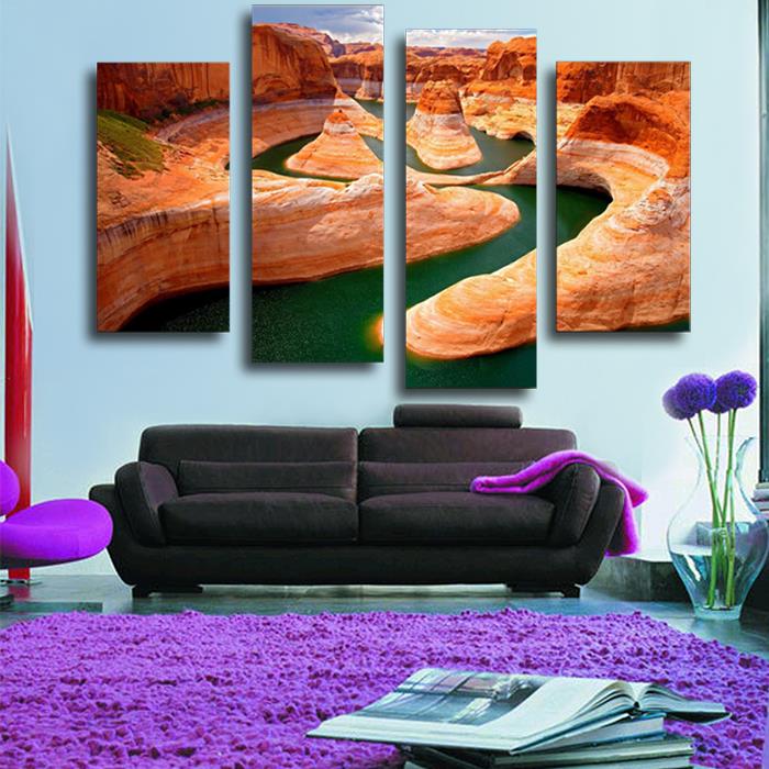 4 panel beautiful red mountain landscape large hd picture modern home wall decor canvas print painting for house decorate