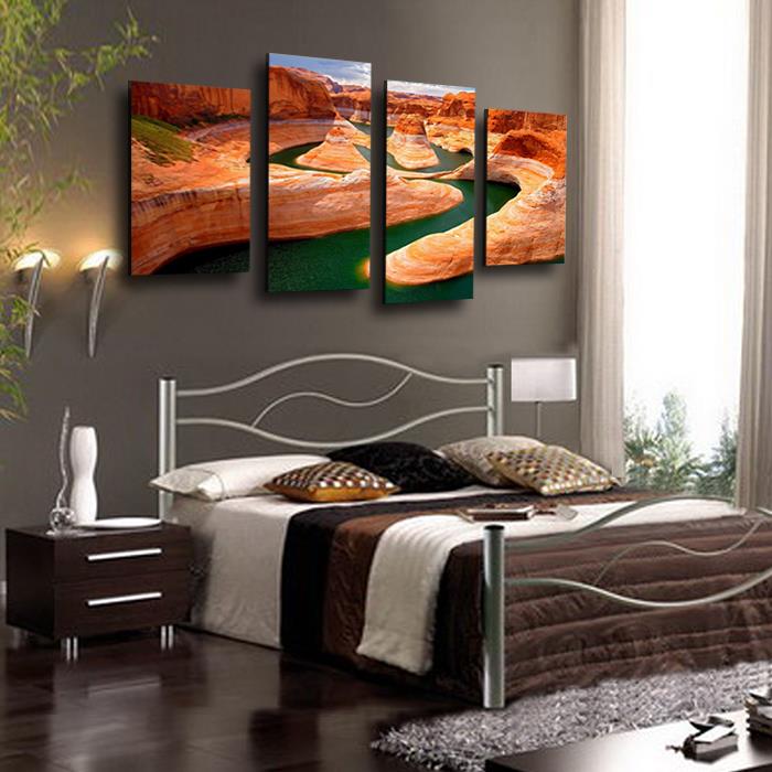 4 panel beautiful red mountain landscape large hd picture modern home wall decor canvas print painting for house decorate