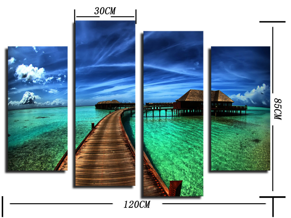 4 panel blue sky seascape large hd picture modern home wall decor canvas print painting