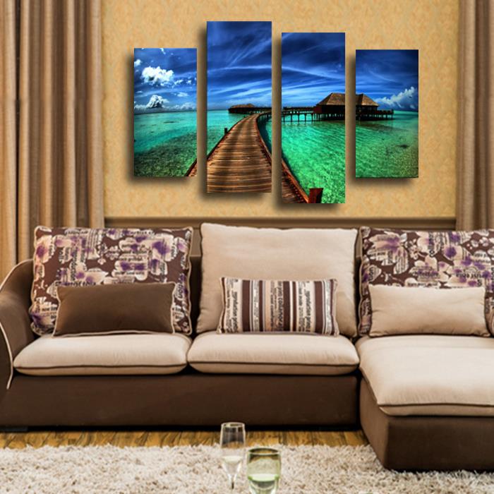 4 panel blue sky seascape large hd picture modern home wall decor canvas print painting