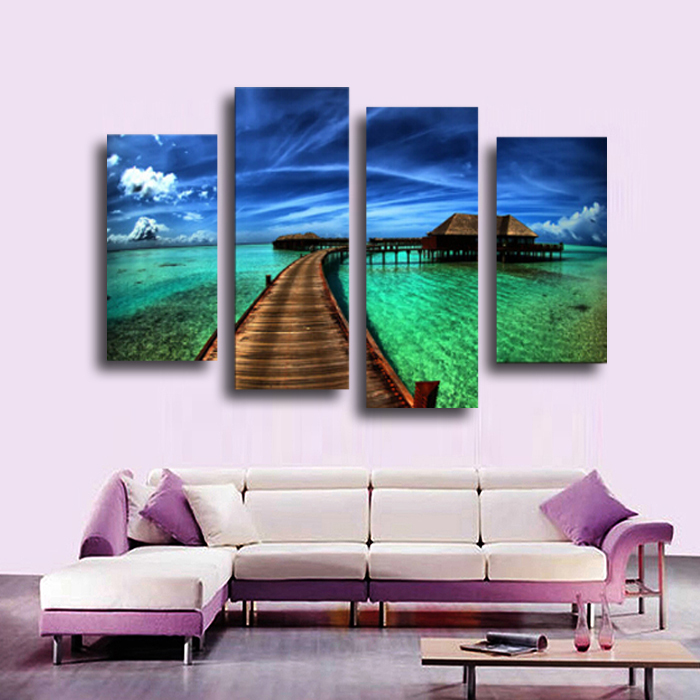 4 panel blue sky seascape large hd picture modern home wall decor canvas print painting