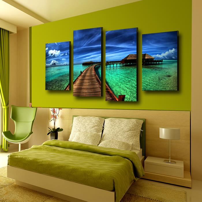 4 panel blue sky seascape large hd picture modern home wall decor canvas print painting