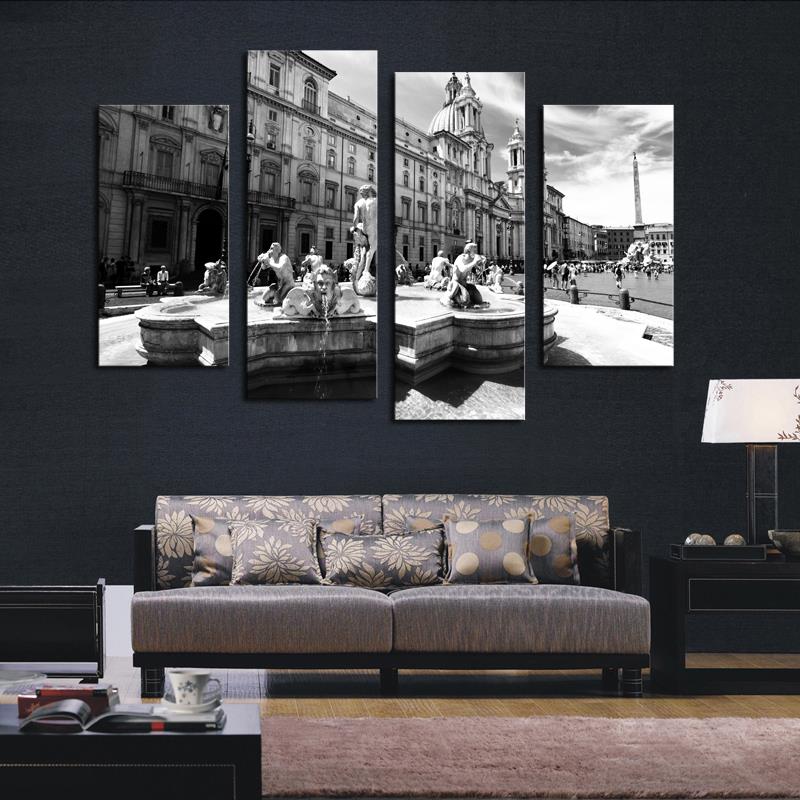 4 panel gray series classical architecture hd picture modern home wall decor canvas print painting for house decorate unframed