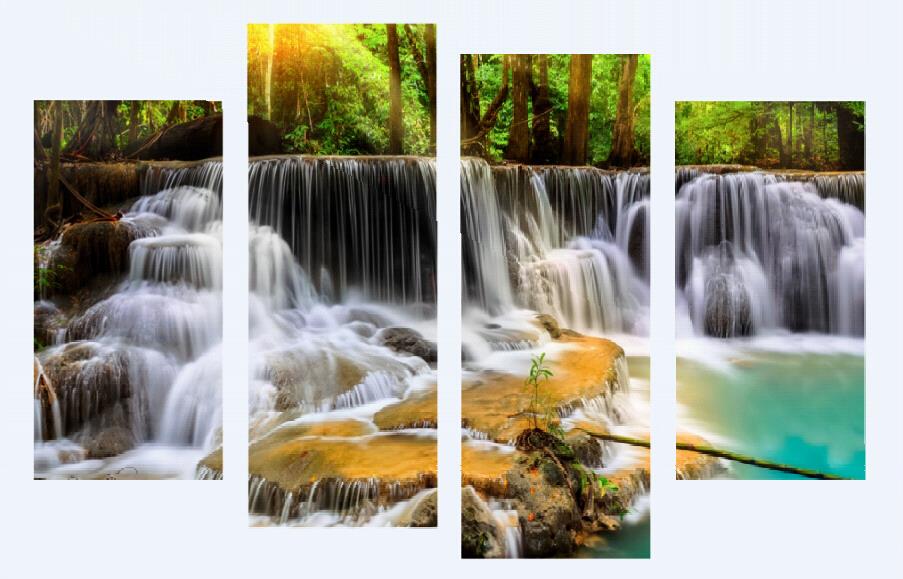 4 panel the waterfall with tree large hd picture decorative art print painting on canvas for living room wall unframed