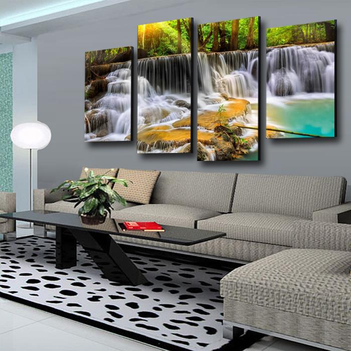 4 panel the waterfall with tree large hd picture decorative art print painting on canvas for living room wall unframed