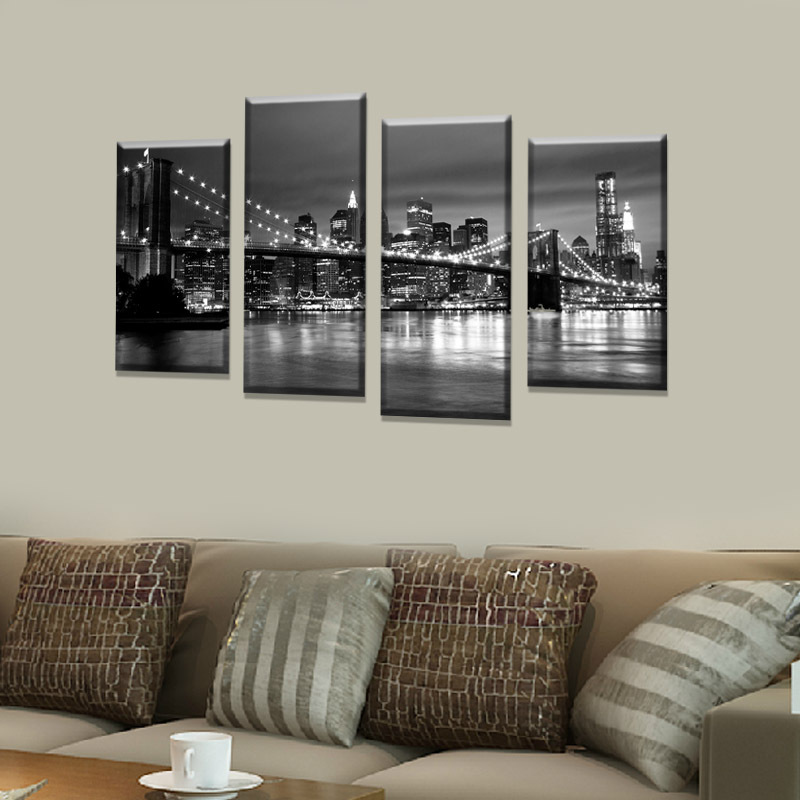 4 piece sell modern wall painting new york brooklyn bridge home decorative art picture paint on canvas prints