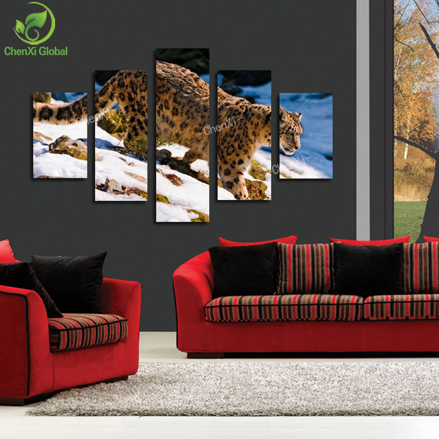 5 panel modern printed african leopard picture oil painting cuadros decoracion canvas wall art for living room unframed wedding