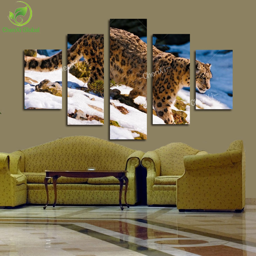 5 panel modern printed african leopard picture oil painting cuadros decoracion canvas wall art for living room unframed wedding