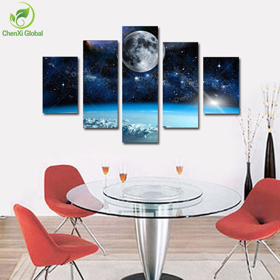 5 panel modern printed space universe landscape paintings canvas picture cuadros earth painting for living room no frame