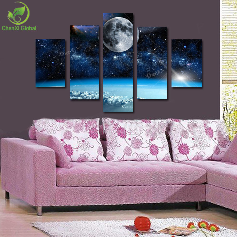 5 panel modern printed space universe landscape paintings canvas picture cuadros earth painting for living room no frame