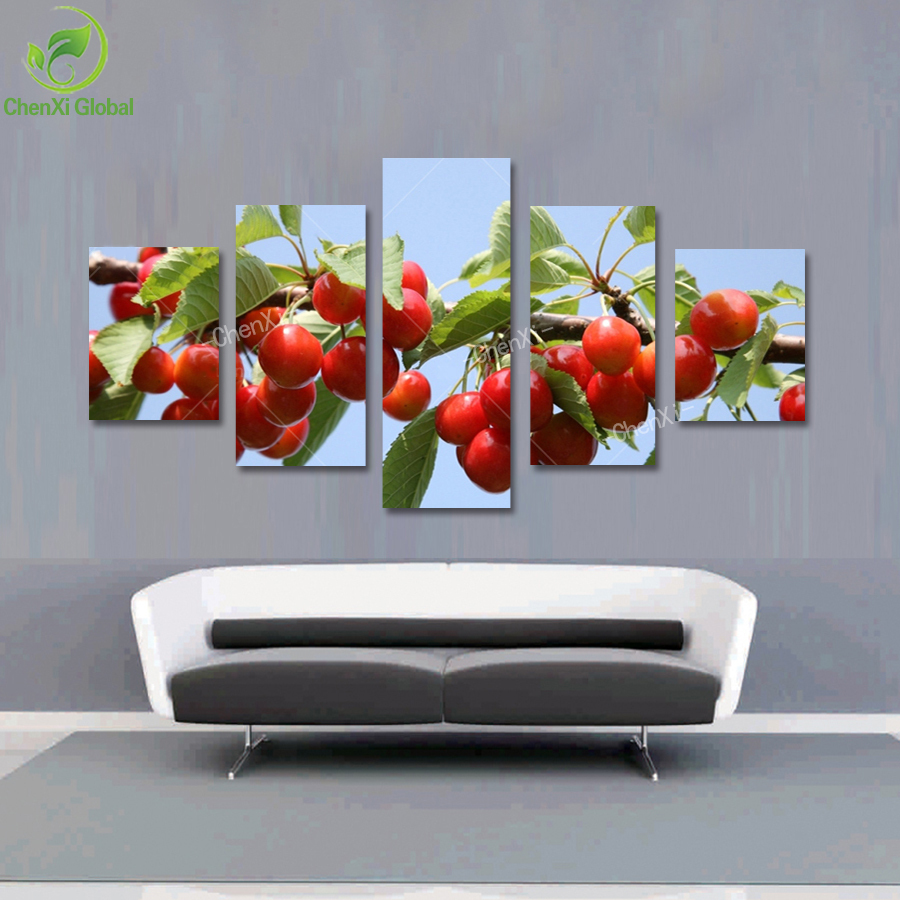 5 panel modern still life kitchen cherry fruit oil painting cuadros canvas wall art home decor for living room unframed