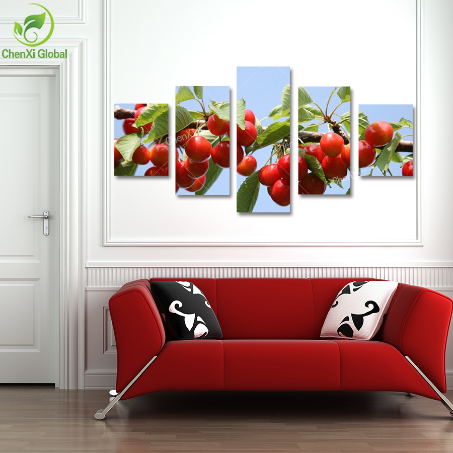 5 panel modern still life kitchen cherry fruit oil painting cuadros canvas wall art home decor for living room unframed