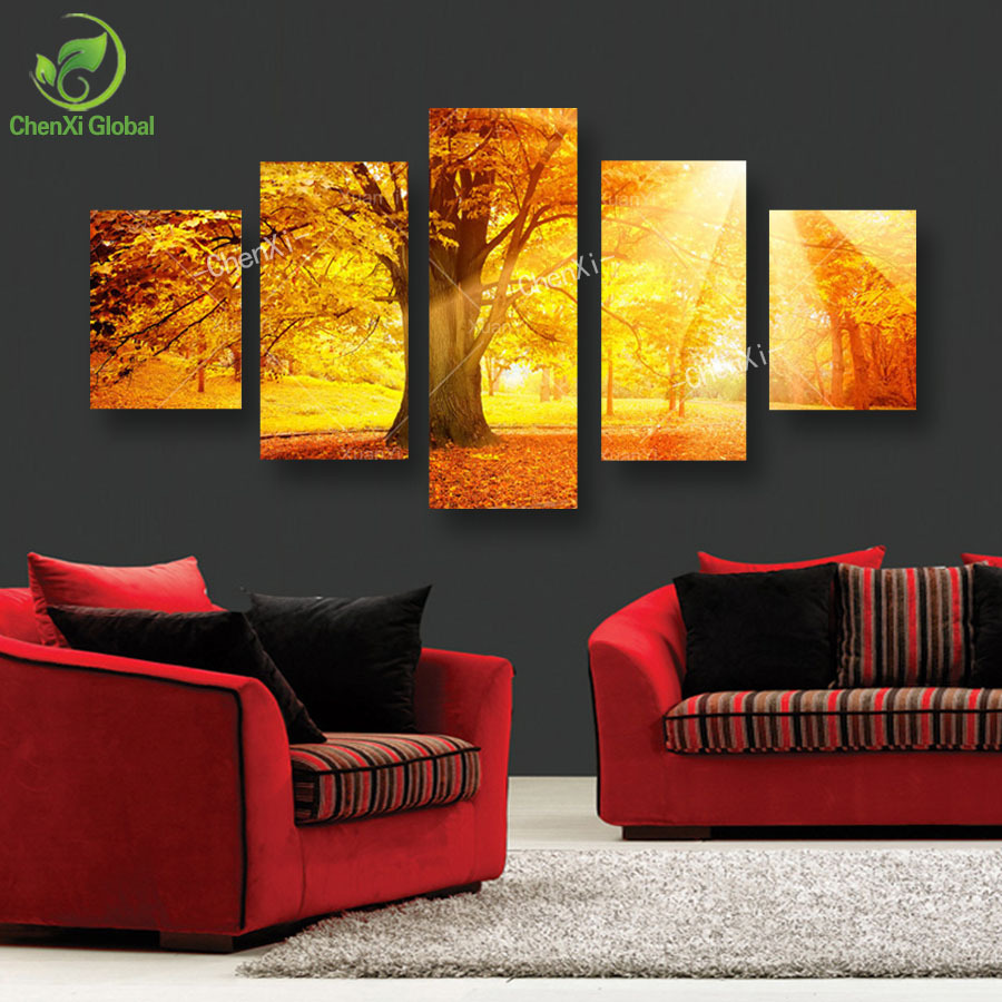 5 panel modern tree paintings cuadros pictures blossom tree painting canvas wall art home decor for living room unframed wedding