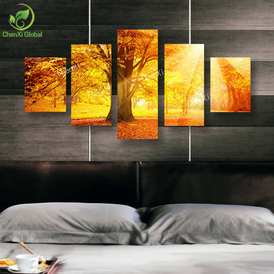 5 panel modern tree paintings cuadros pictures blossom tree painting canvas wall art home decor for living room unframed wedding