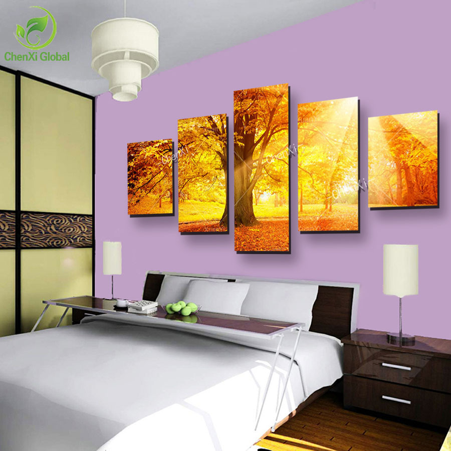 5 panel modern tree paintings cuadros pictures blossom tree painting canvas wall art home decor for living room unframed wedding