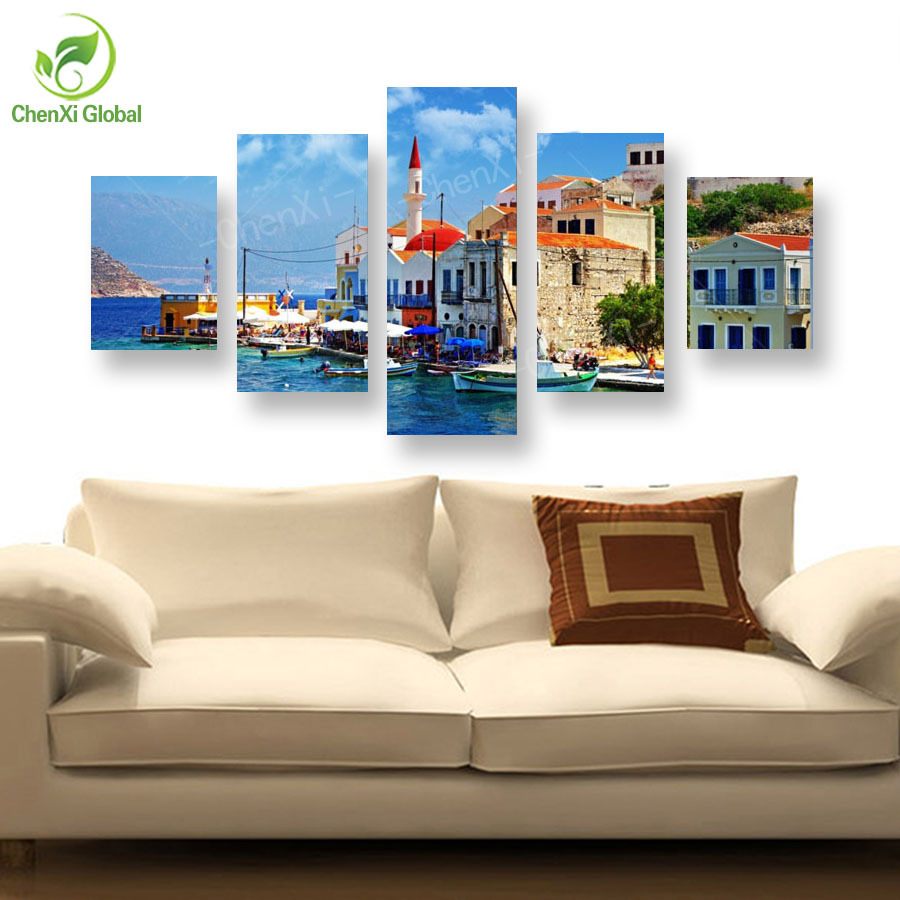 5 panel sunside art oil painting wall art canvas painting cuadros homd decor wall pictures for living room unframed wedding