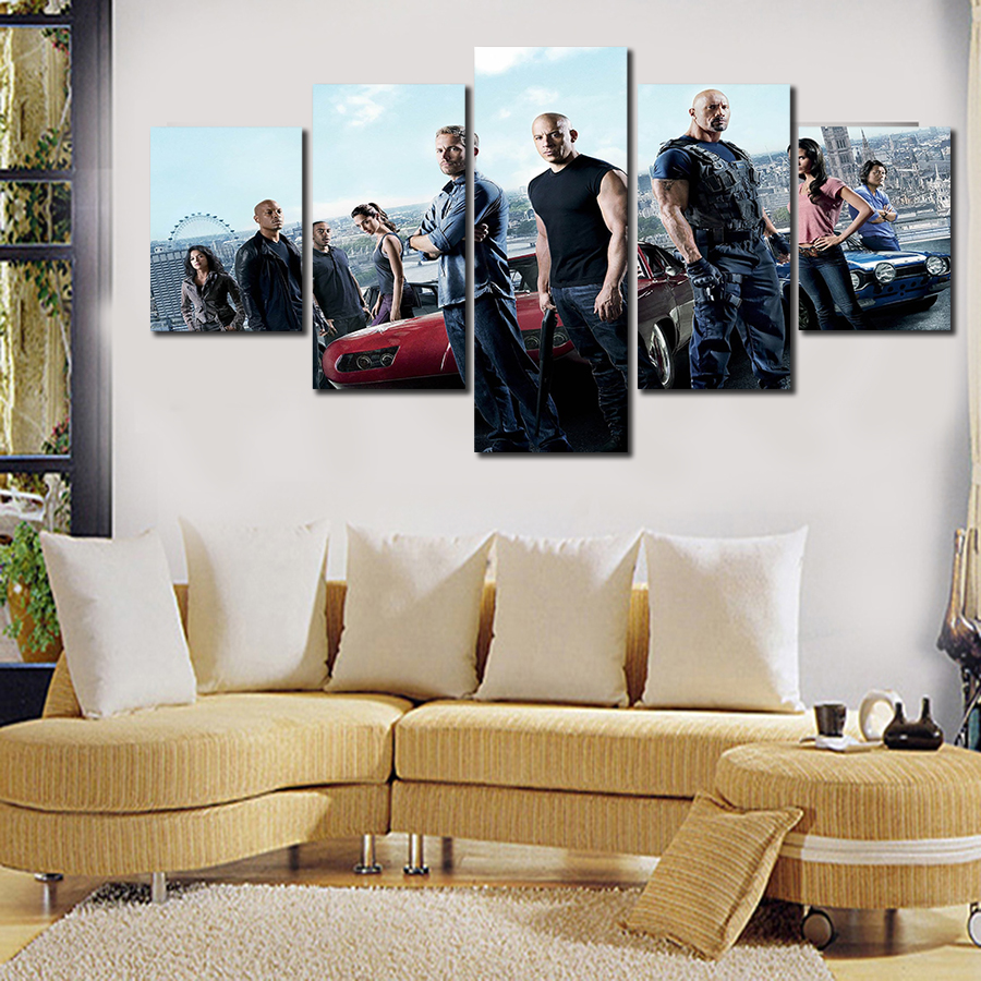 5 panels fast and furious poster hd painting canvas wall art picture wall picture for living room canvas print modern painting