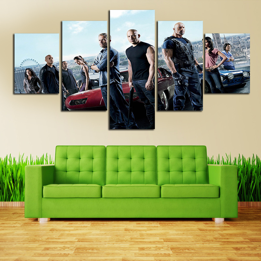 5 panels fast and furious poster hd painting canvas wall art picture wall picture for living room canvas print modern painting