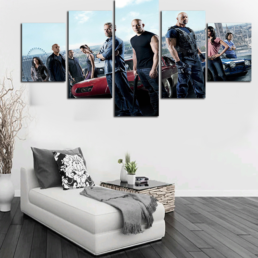 5 panels fast and furious poster hd painting canvas wall art picture wall picture for living room canvas print modern painting