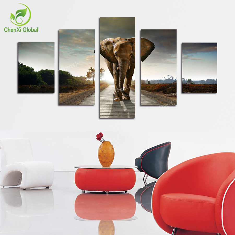 5 pcs elephant painting canvas wall art picture home decoration living room canvas print modern painting--large canvas unframed