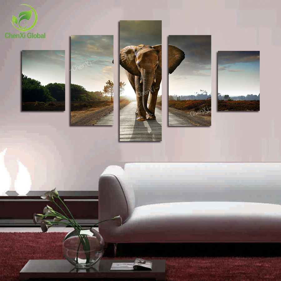 5 pcs elephant painting canvas wall art picture home decoration living room canvas print modern painting--large canvas unframed