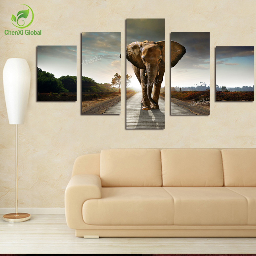 5 pcs elephant painting canvas wall art picture home decoration living room canvas print modern painting--large canvas unframed