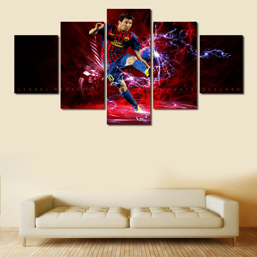 5 pcs for football star lionel messi wall art picture home decoration living room painting wall picture printing on canvas