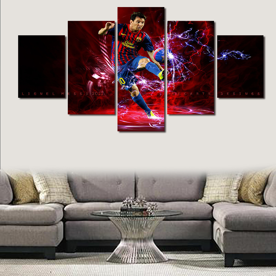 5 pcs for football star lionel messi wall art picture home decoration living room painting wall picture printing on canvas