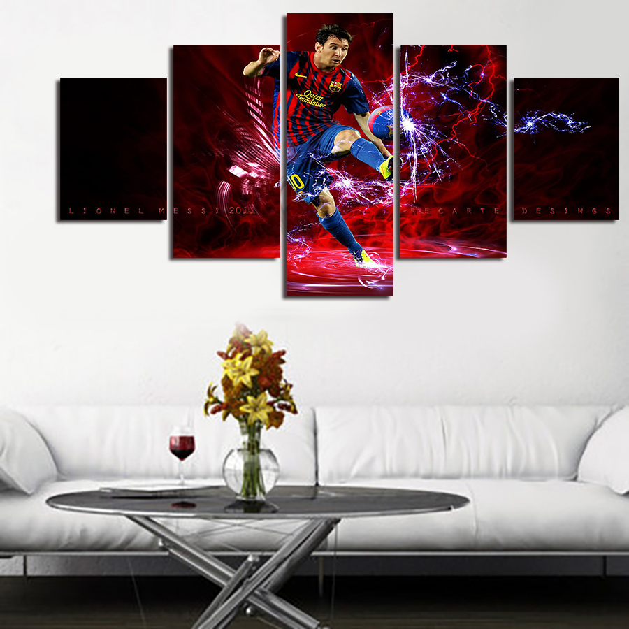 5 pcs for football star lionel messi wall art picture home decoration living room painting wall picture printing on canvas