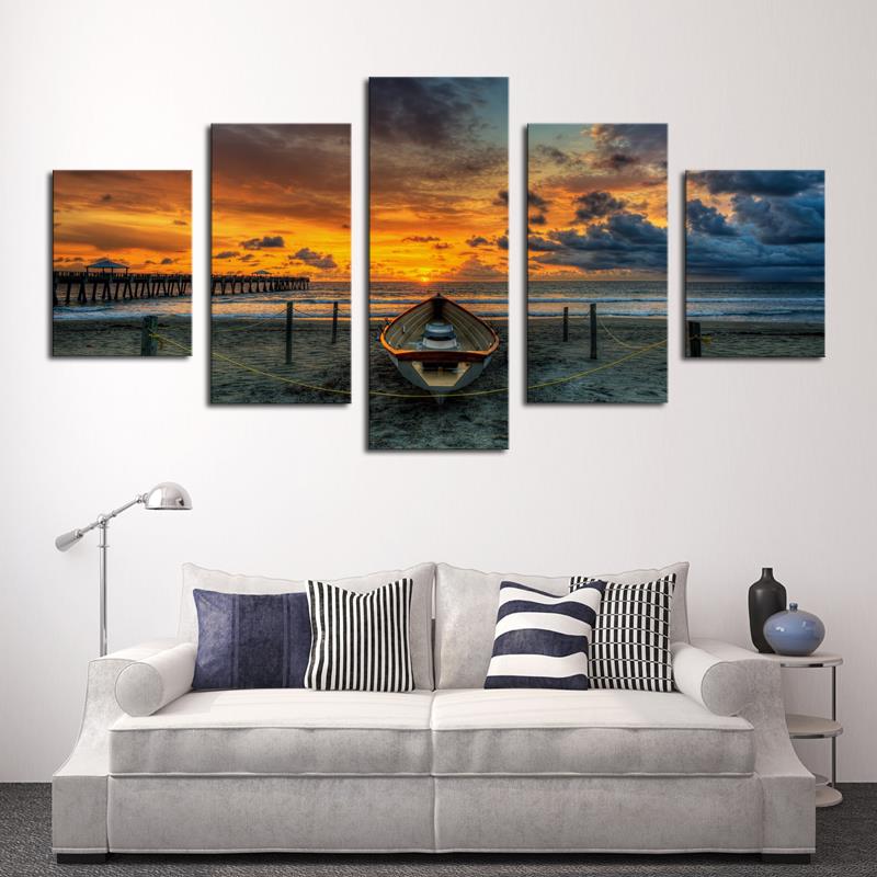 5 pcs large hd seaview with shiptop-rated canvas print painting for living room wall art picture gift decoration home picture