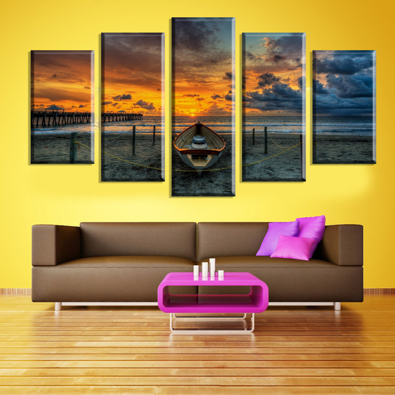 5 pcs large hd seaview with shiptop-rated canvas print painting for living room wall art picture gift decoration home picture