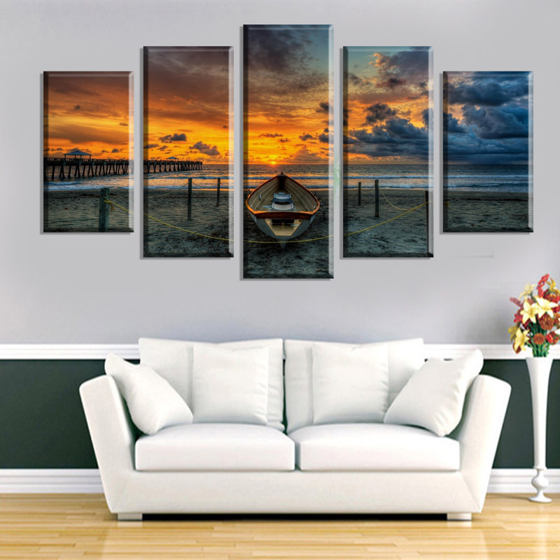 5 pcs large hd seaview with shiptop-rated canvas print painting for living room wall art picture gift decoration home picture