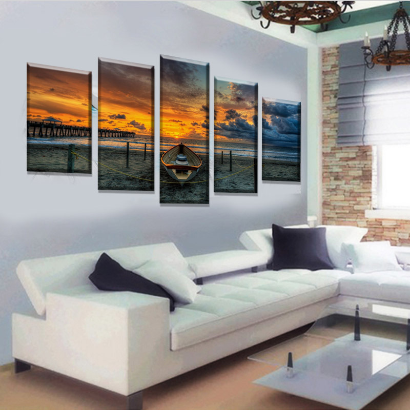 5 pcs large hd seaview with shiptop-rated canvas print painting for living room wall art picture gift decoration home picture