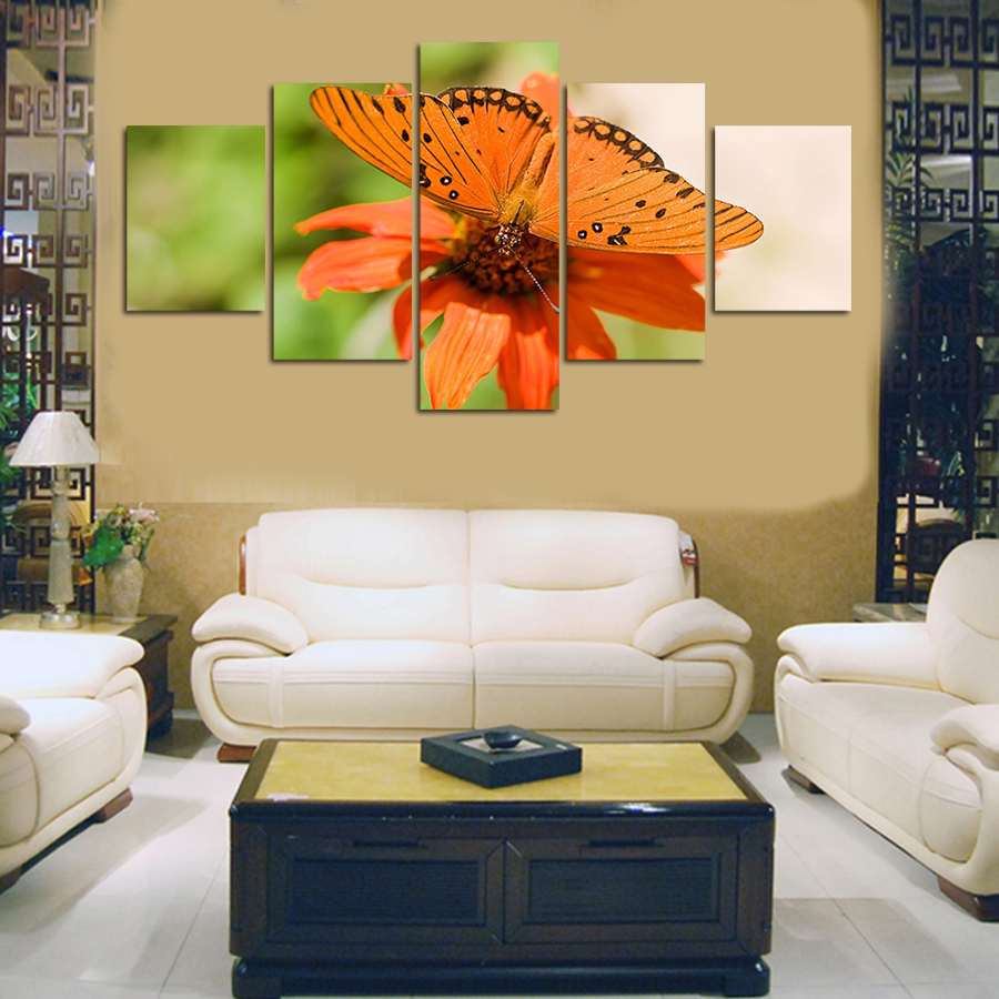 5 pcs wall art abstract butterfly flower modern hd picture home decoration living room canvas print painting picture picture