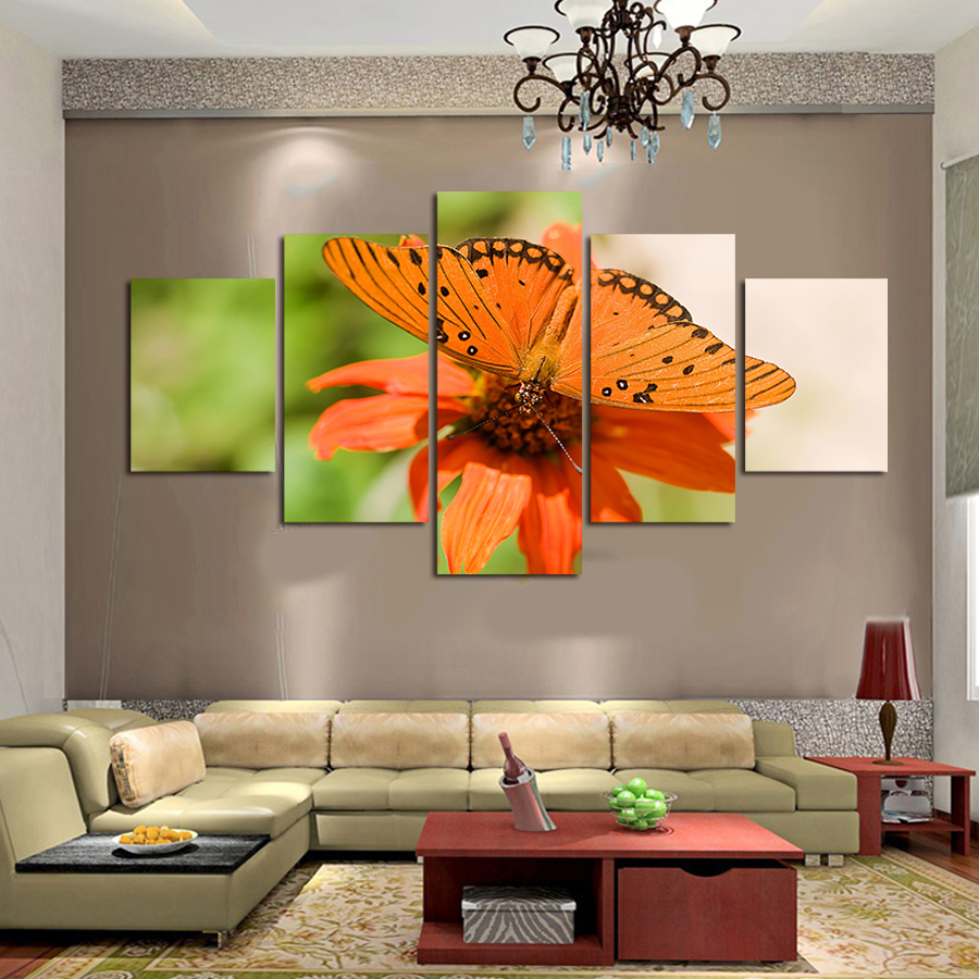 5 pcs wall art abstract butterfly flower modern hd picture home decoration living room canvas print painting picture picture