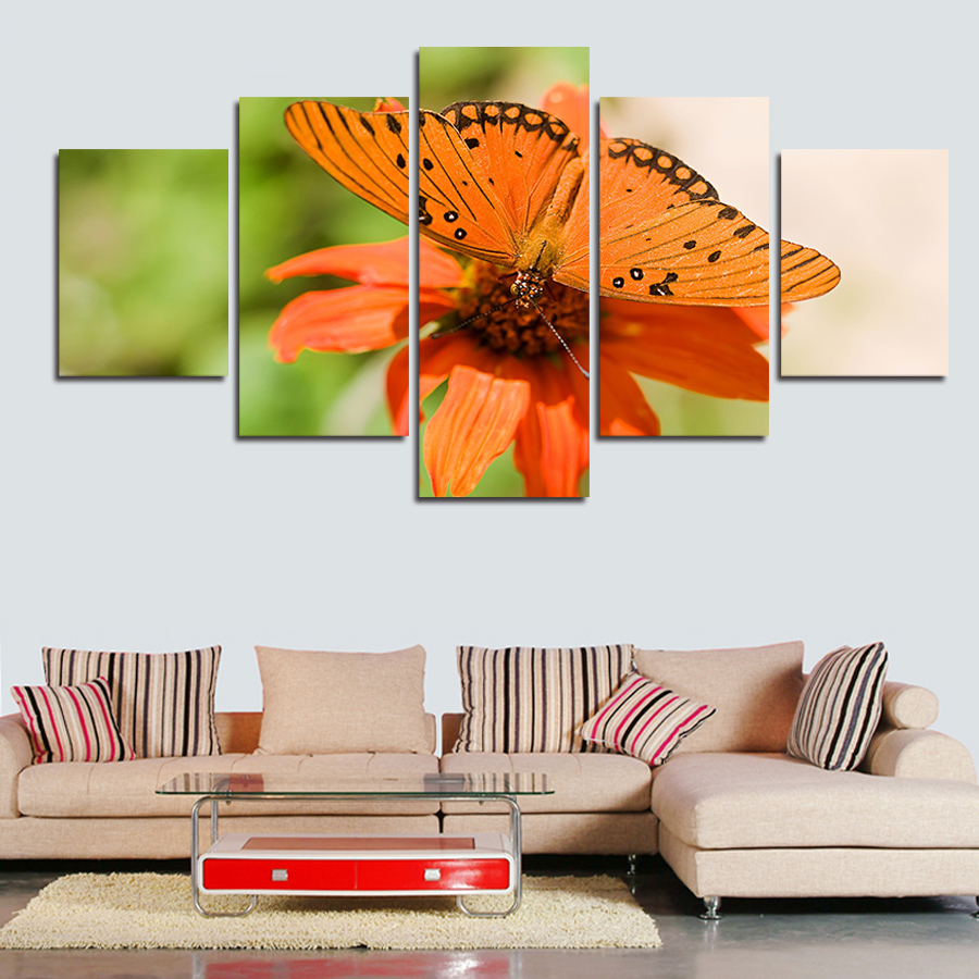 5 pcs wall art abstract butterfly flower modern hd picture home decoration living room canvas print painting picture picture