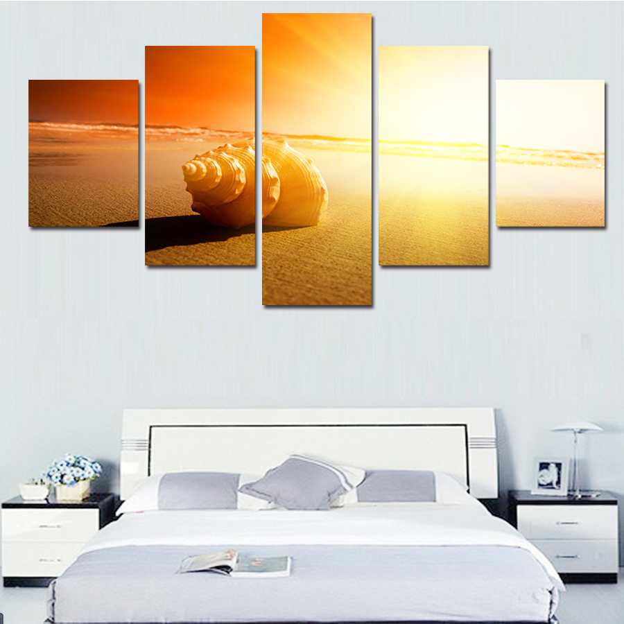 5 pcs wall art shell under the sun picture modern home decoration living room or bedroom canvas print painting wall picture