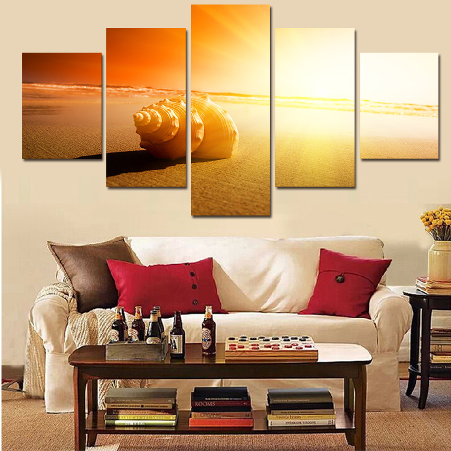 5 pcs wall art shell under the sun picture modern home decoration living room or bedroom canvas print painting wall picture