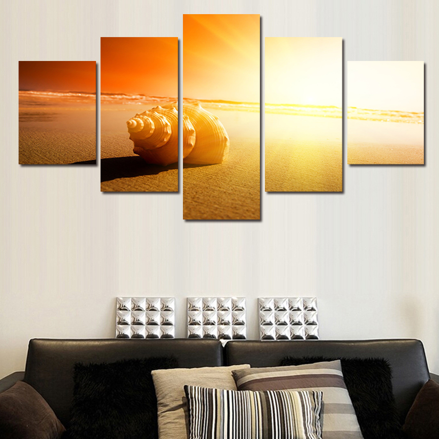 5 pcs wall art shell under the sun picture modern home decoration living room or bedroom canvas print painting wall picture