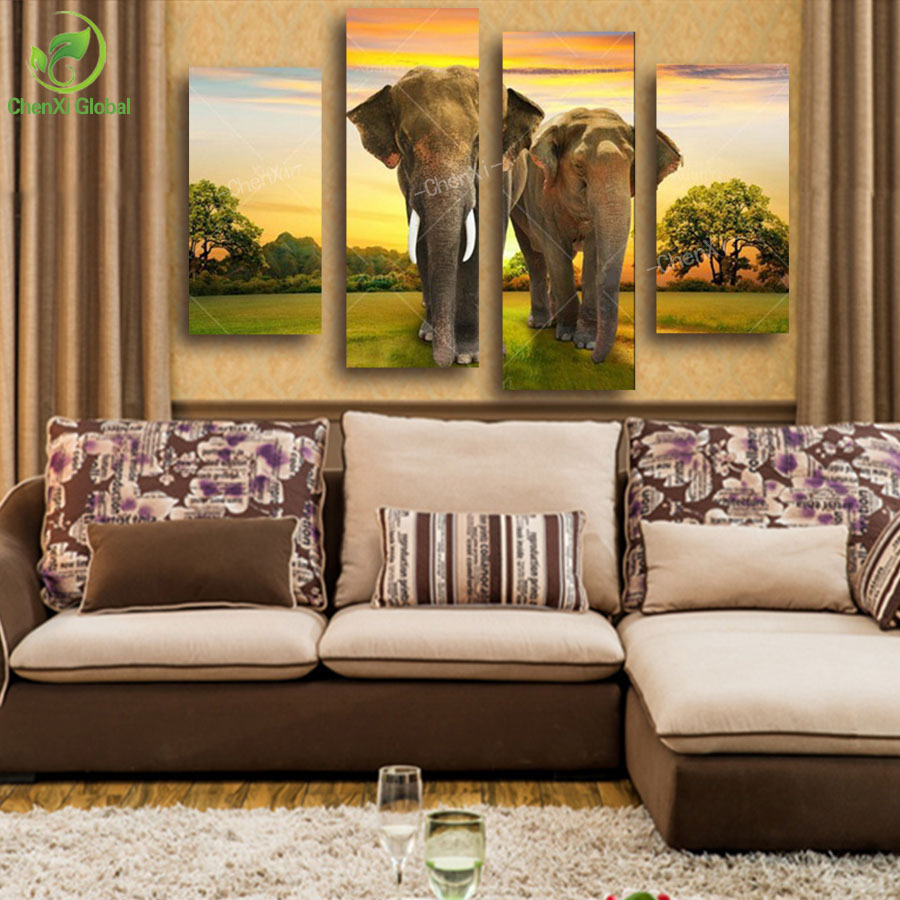 5 piece canvas art modern printed african elephant oil canvas painting picture home decoration wall pictures for living room