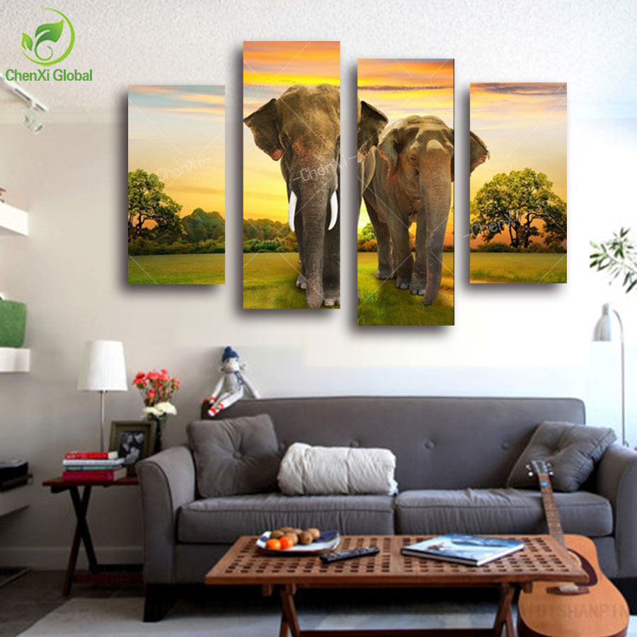 5 piece canvas art modern printed african elephant oil canvas painting picture home decoration wall pictures for living room