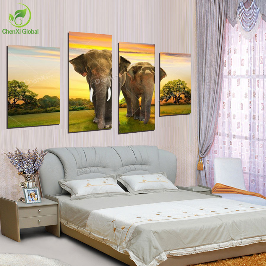 5 piece canvas art modern printed african elephant oil canvas painting picture home decoration wall pictures for living room