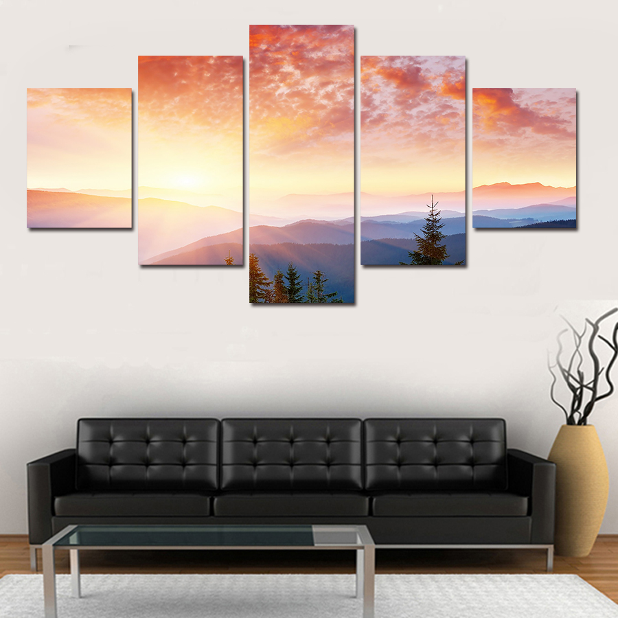 new 5 pieces popular landscape sell modern wall painting home wall art picture paint on canvas prints framed