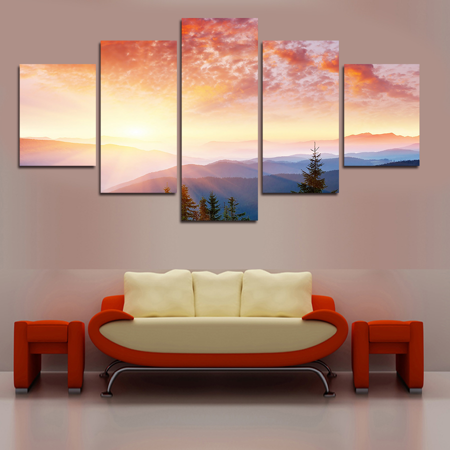 new 5 pieces popular landscape sell modern wall painting home wall art picture paint on canvas prints framed