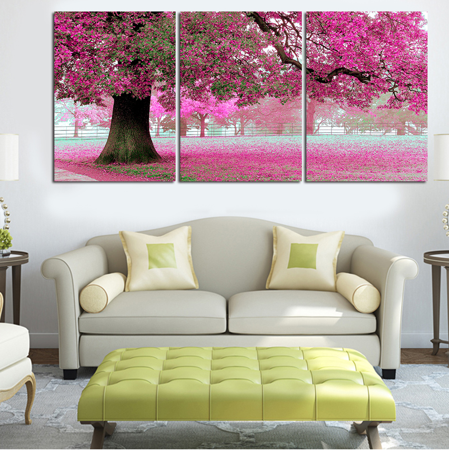 new oil painting on canvas 5 pcs pink cherry blossom large modern wall art office decoration picture set decoration living room