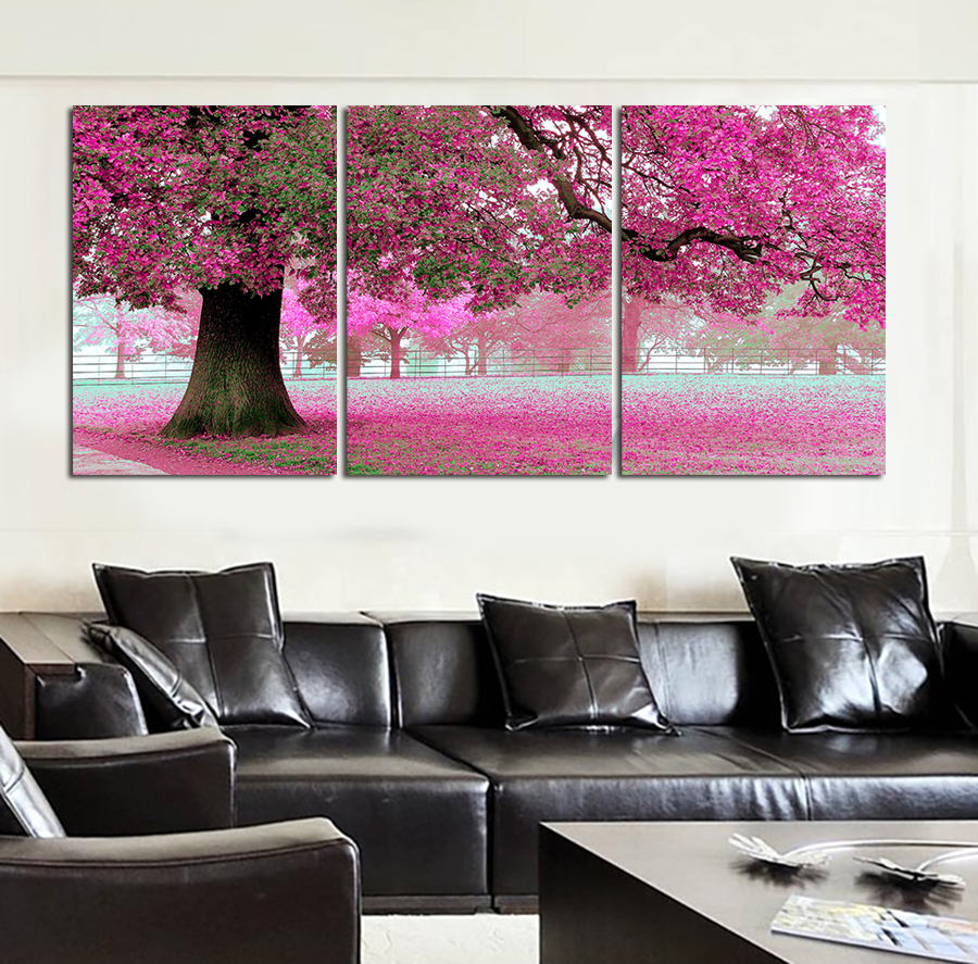 new oil painting on canvas 5 pcs pink cherry blossom large modern wall art office decoration picture set decoration living room