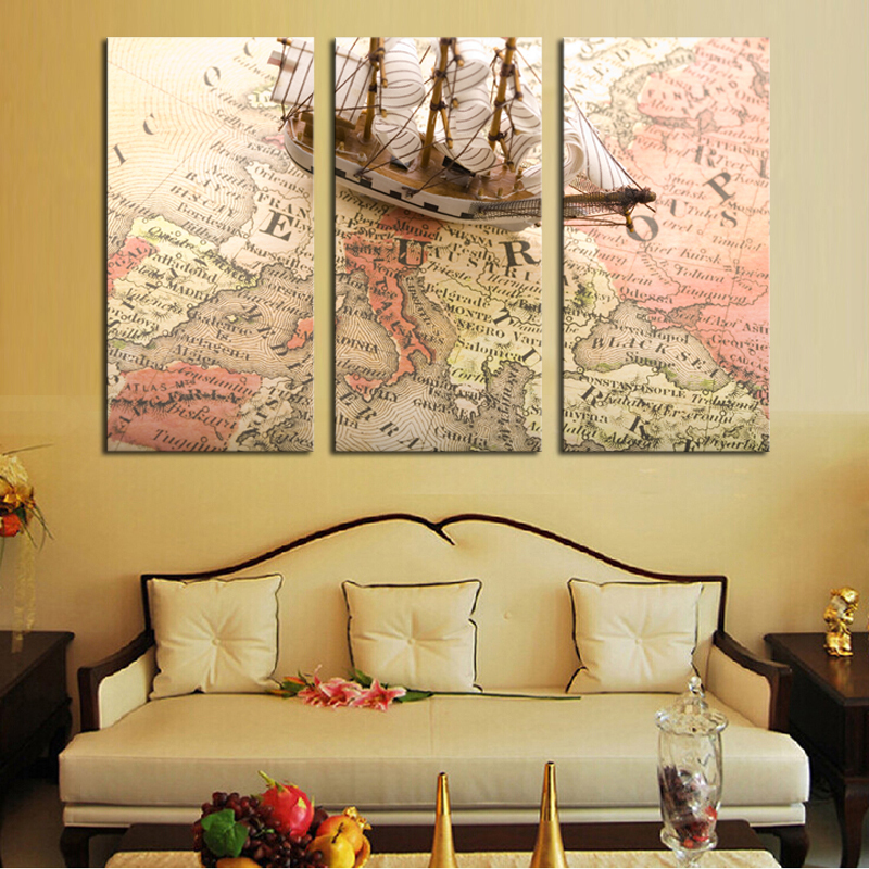 unframed 3 piece abstract map ship modern home wall decor canvas picture art hd print painting on canvas artworks