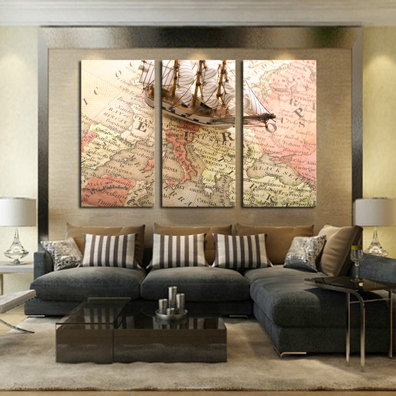 unframed 3 piece abstract map ship modern home wall decor canvas picture art hd print painting on canvas artworks