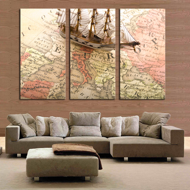 unframed 3 piece abstract map ship modern home wall decor canvas picture art hd print painting on canvas artworks