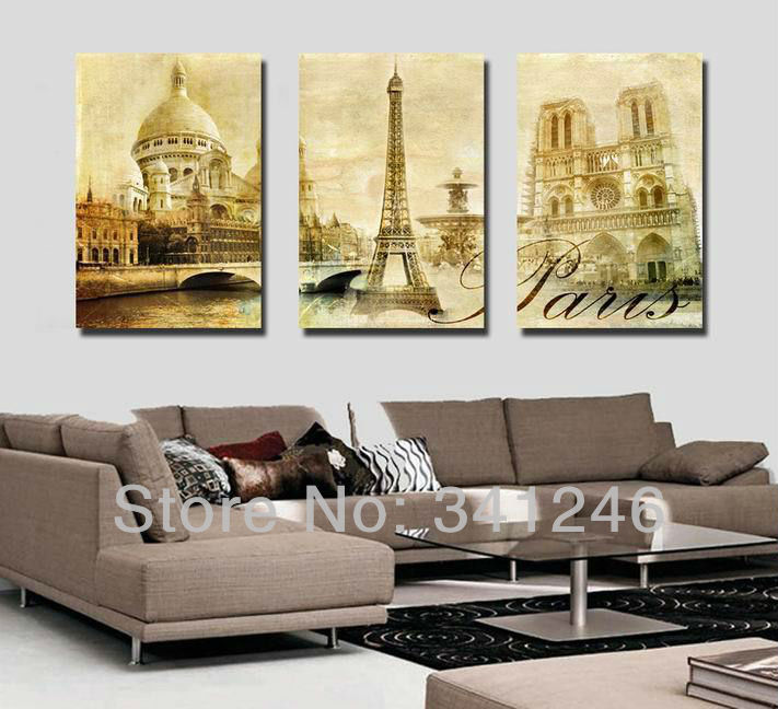 2013 hand-painted hi-q modern art home decorative cityscape oil painting on canvas the eiffel tower in paris 3pcs/set framed